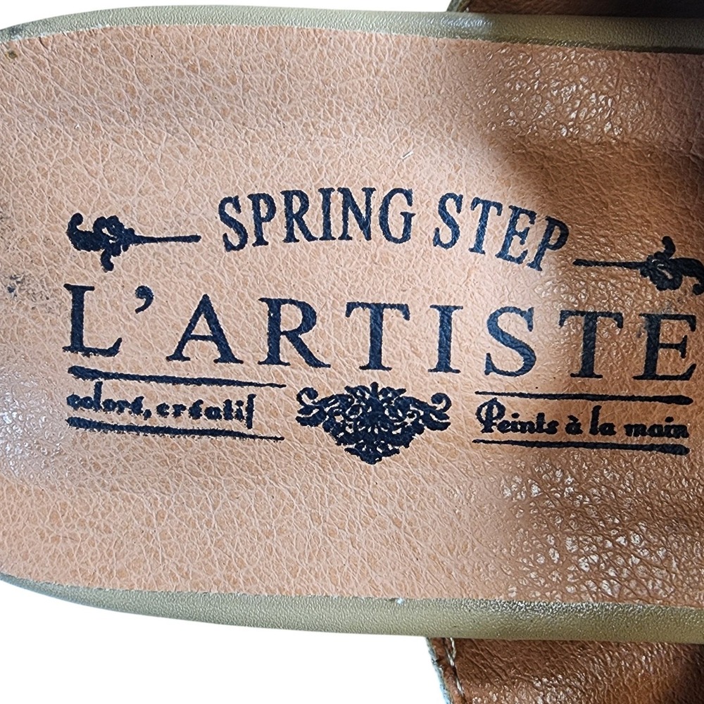 L'Artiste Spring Step Balharbor Beige Leather Floral Wedge Slide Sandals 10.5 US - Picture 3 of 9